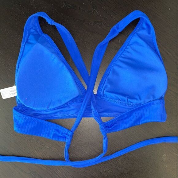 Shade & Shore Womens Stretch Ribbed Textured Halter Neck Bikini Bra Blue XL - Picture 3 of 5